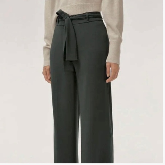 Aritzia Babaton Quillian Pants Charcoal Gray Tie Waist Wide Leg Size 4 - Picture 1 of 16